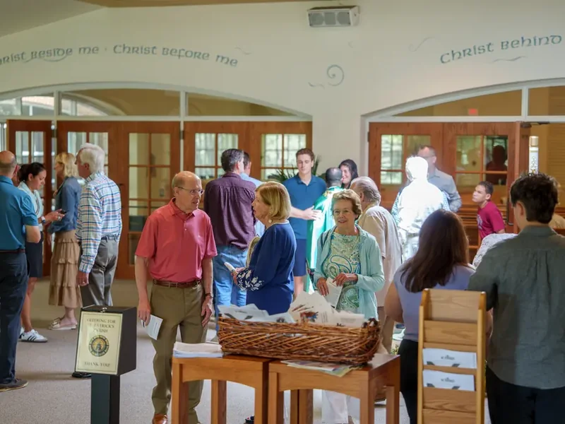 The gathering space after Sunday Mass